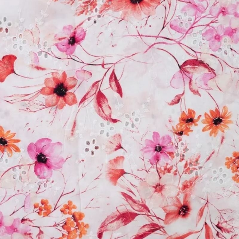 Tissu Voile de Coton Broderie Anglaise Rouge