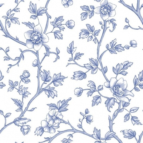 Tissu Cretonne Imprimée  Elisabeth Fleurs Bleu