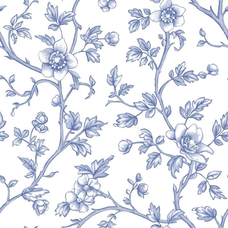 Tissu Cretonne Imprimée  Elisabeth Fleurs Bleu