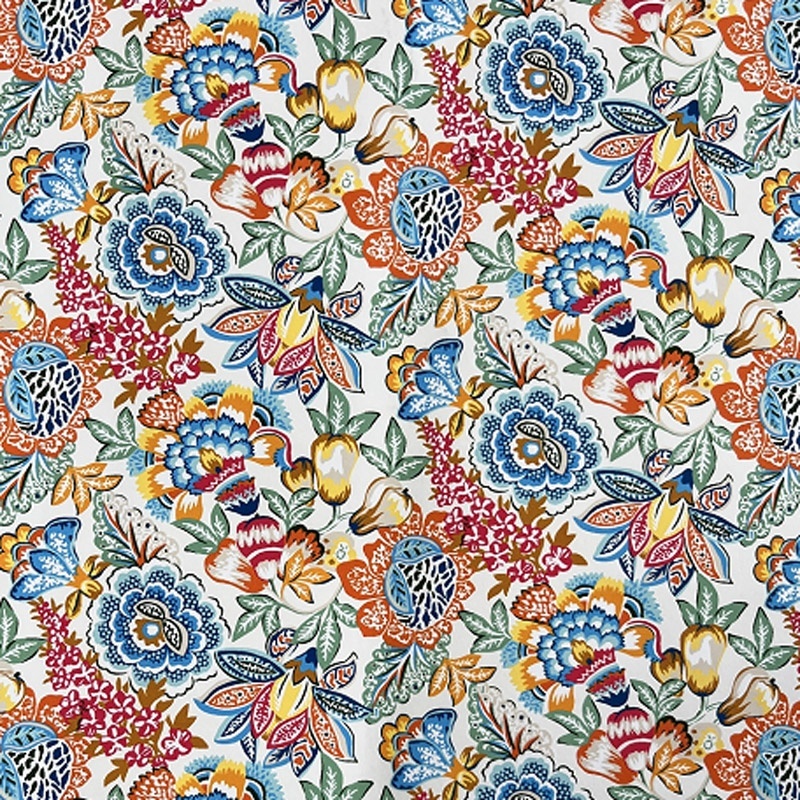 Tissu Cretonne Imprimée Esmeralda Fleurs Blanc bleu