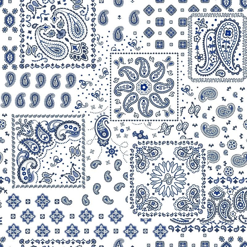 Tissu Cretonne Imprimée Kansas Bandana Blanc bleu