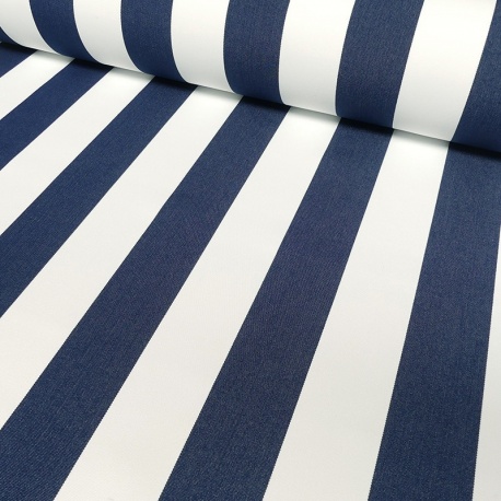 Tissu Toile Outdoor Deperlante Rayure Bleu Marine 