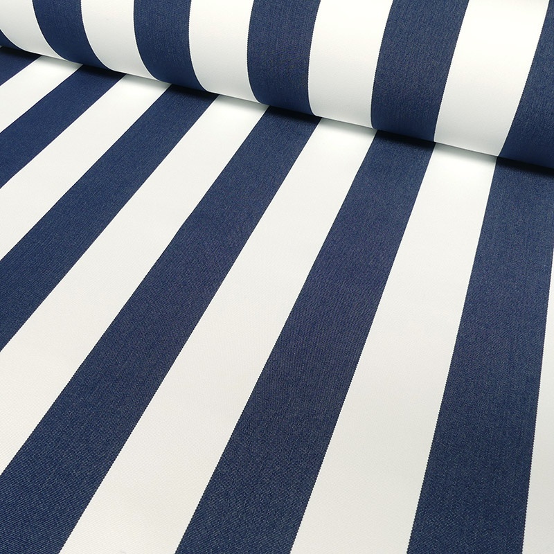 Tissu Toile Outdoor Deperlante Rayure Bleu Marine 