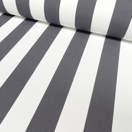 Tissu Toile Outdoor Deperlante Rayure Gris Foncé