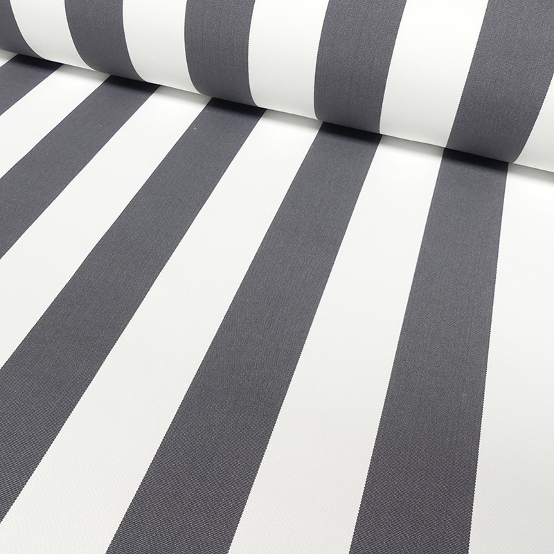 Tissu Toile Outdoor Deperlante Rayure Gris Foncé
