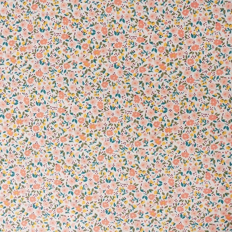 Tissu Popeline Fleurs Corail 