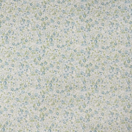 Tissu Popeline Fleurs Bleu Vert