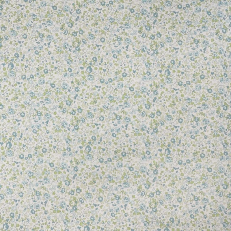 Tissu Popeline Fleurs Bleu Vert