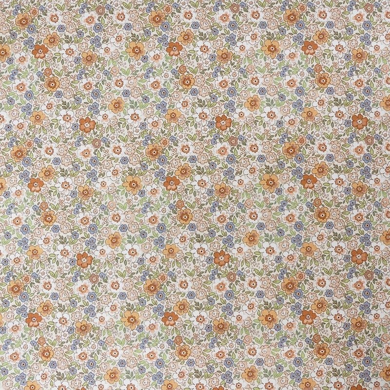 Tissu Popeline Fleurs Orange Vert 