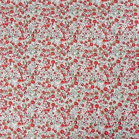 Tissu Popeline Fleurs Rouge