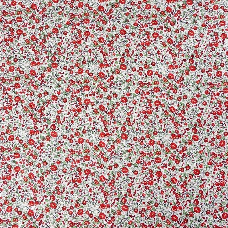 Tissu Popeline Fleurs Rouge