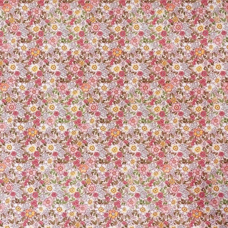 Tissu Popeline Fleurs Rose 