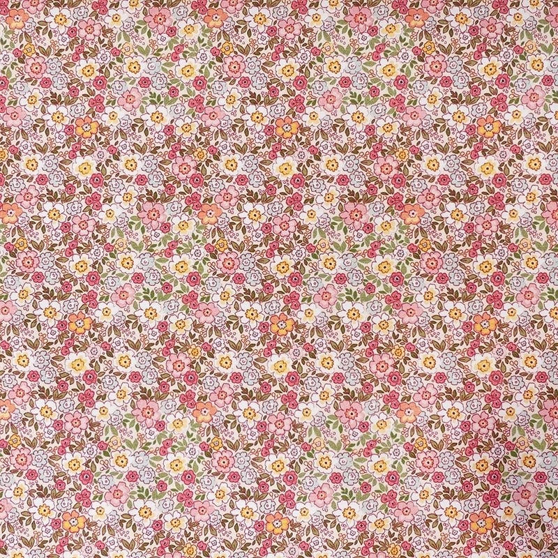 Tissu Popeline Fleurs Rose 