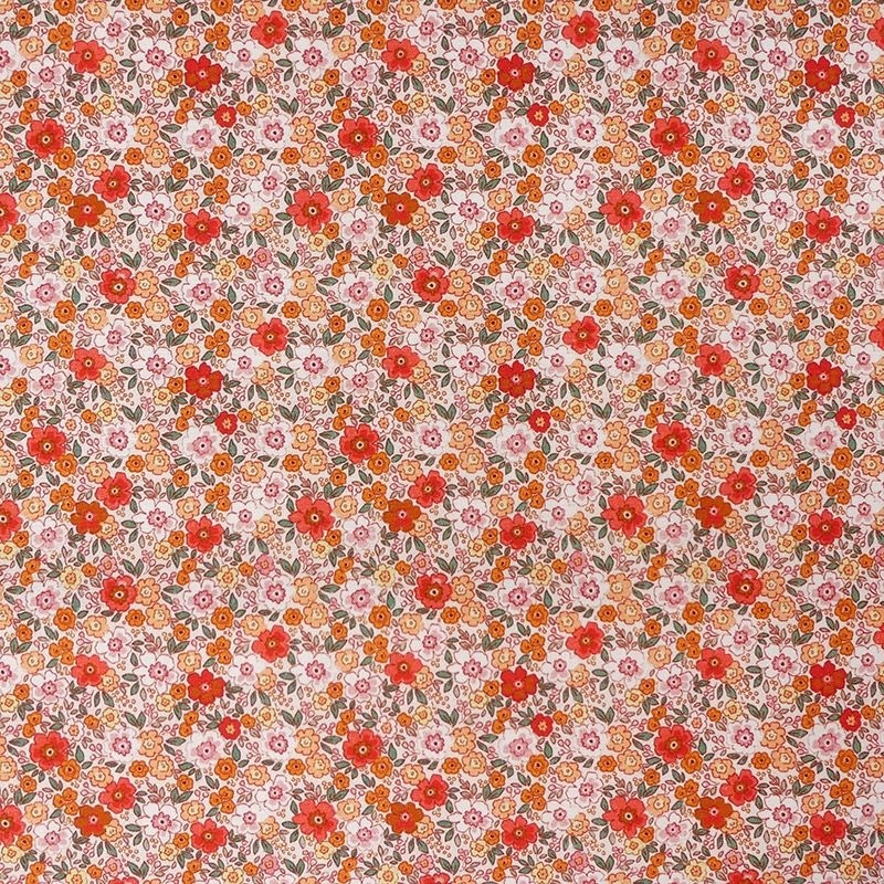 Tissu Popeline Fleurs Rouge Orange