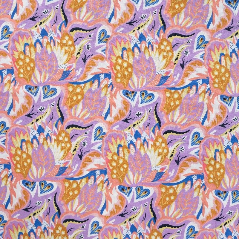 Tissu Voile de Coton Imprimé Abstrait Lilas