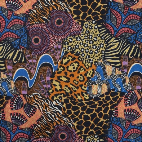 Tissu Voile de Coton Imprimé Africa Bleu 