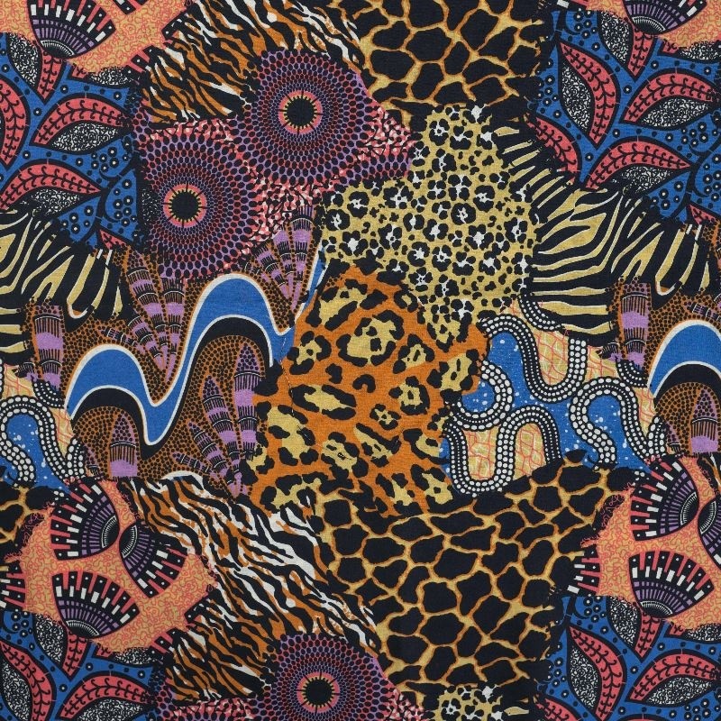 Tissu Voile de Coton Imprimé Africa Bleu 