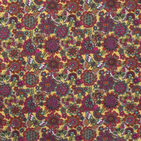 Tissu Voile de Coton Imprimé Papillon Jaune 