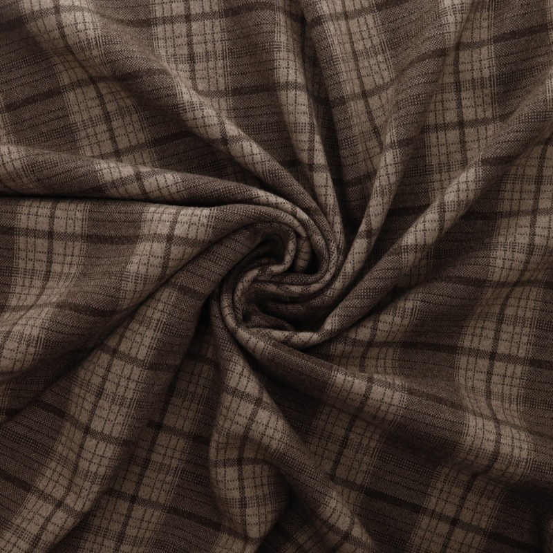 Tissu Jersey Lainage Motif Carreaux Marron 