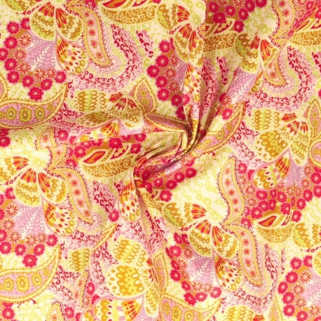 Tissu Popeline Imprimée Paisley Rose