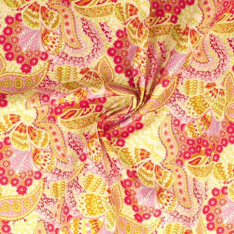 Tissu Popeline Imprimée Paisley Rose