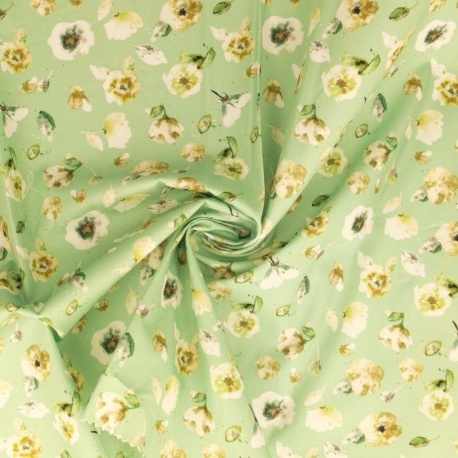 Tissu Popeline Imprimée Feuille Fond Vert
