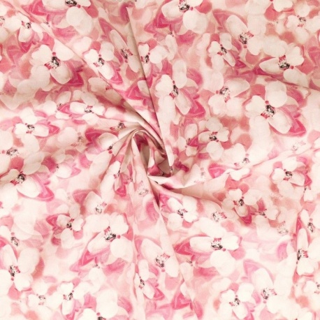 Tissu Popeline Imprimée Feuille Fond Lilas 