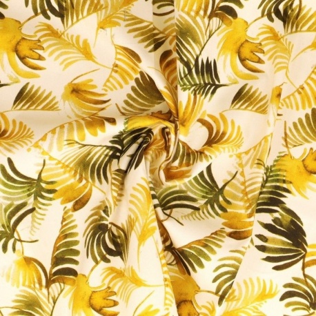 Tissu Popeline Imprimée Feuille Vert