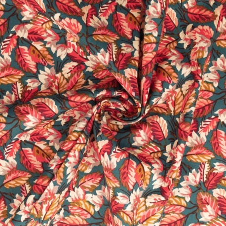 Tissu Popeline Imprimée Feuille Orange