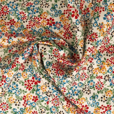 Tissu Popeline Imprimée Fleurs Multicolores