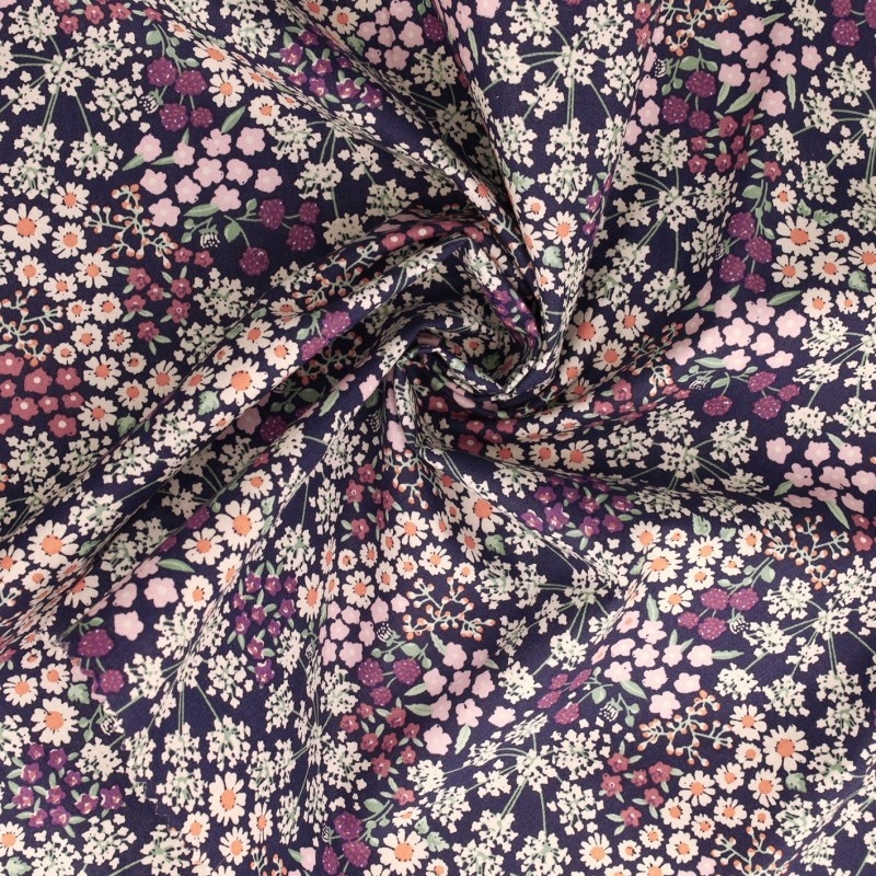 Tissu Popeline Imprimée Fleur Coloris Violet