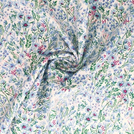 Tissu Popeline Imprimée Fleur Bleu