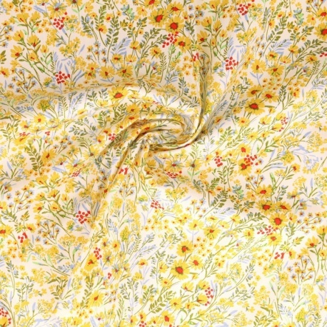 Tissu Popeline Imprimée Fleur Jaune