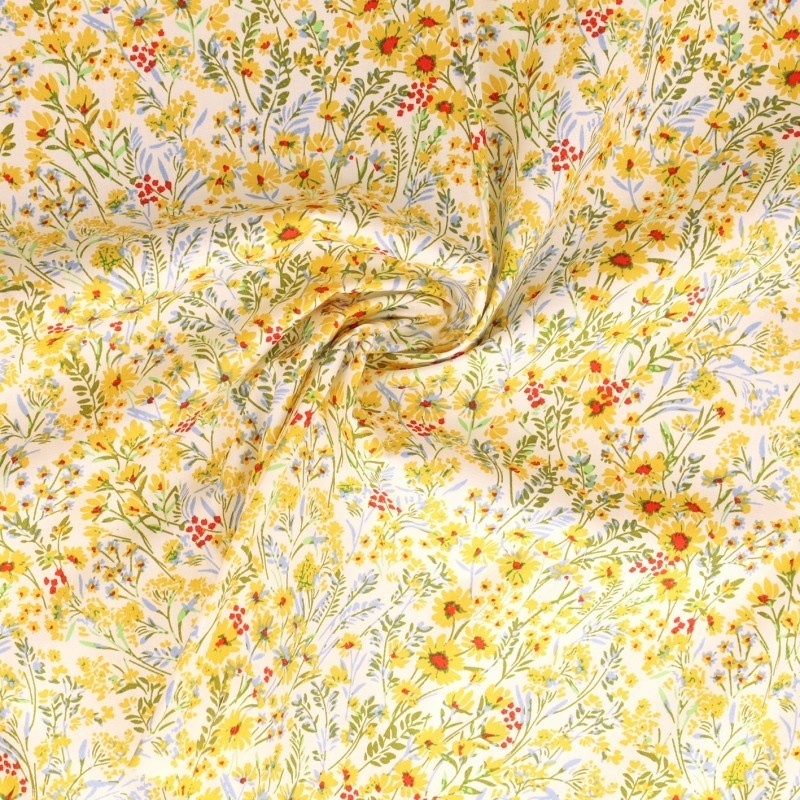 Tissu Popeline Imprimée Fleur Jaune