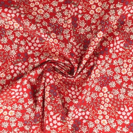 Tissu Popeline Imprimée Fleur Rouge