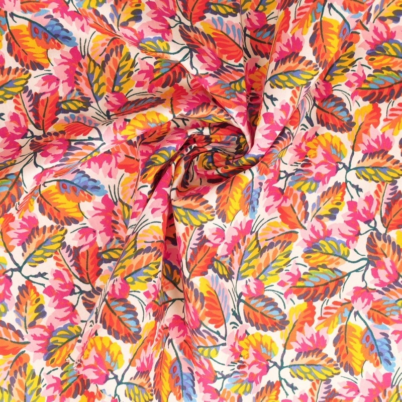 Tissu Popeline Imprimée Feuille Multicolore