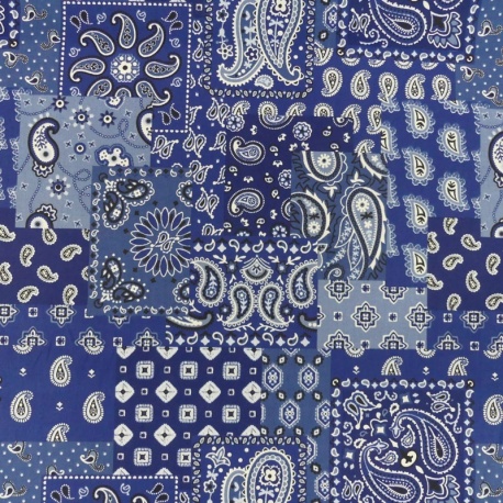 Tissu Cretonne Imprimée Farwest Bandana Bleu 