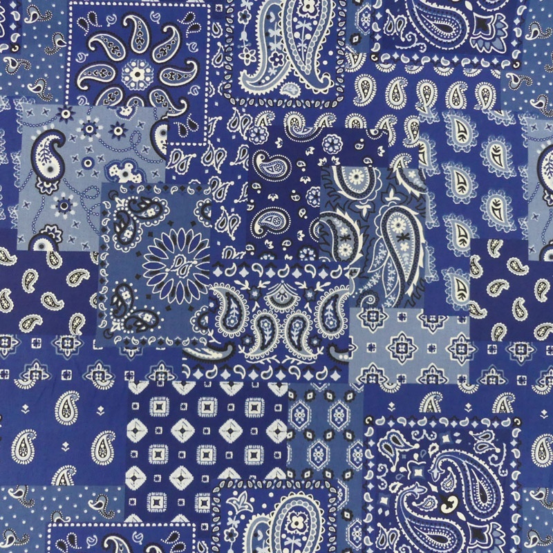 Tissu Cretonne Imprimée Farwest Bandana Bleu 