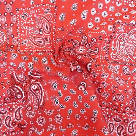 Tissu Cretonne Imprimée Farwest Bandana Rouge 