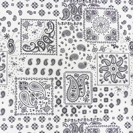 Tissu Cretonne Imprimé Kansas Bandana Blanc noir