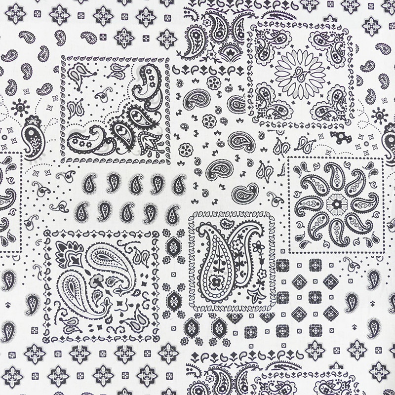 Tissu Cretonne Imprimé Kansas Bandana Blanc noir