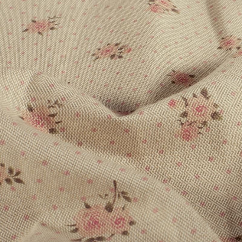 Tissu Petites Fleurs Rose Fond Coloris Lin 