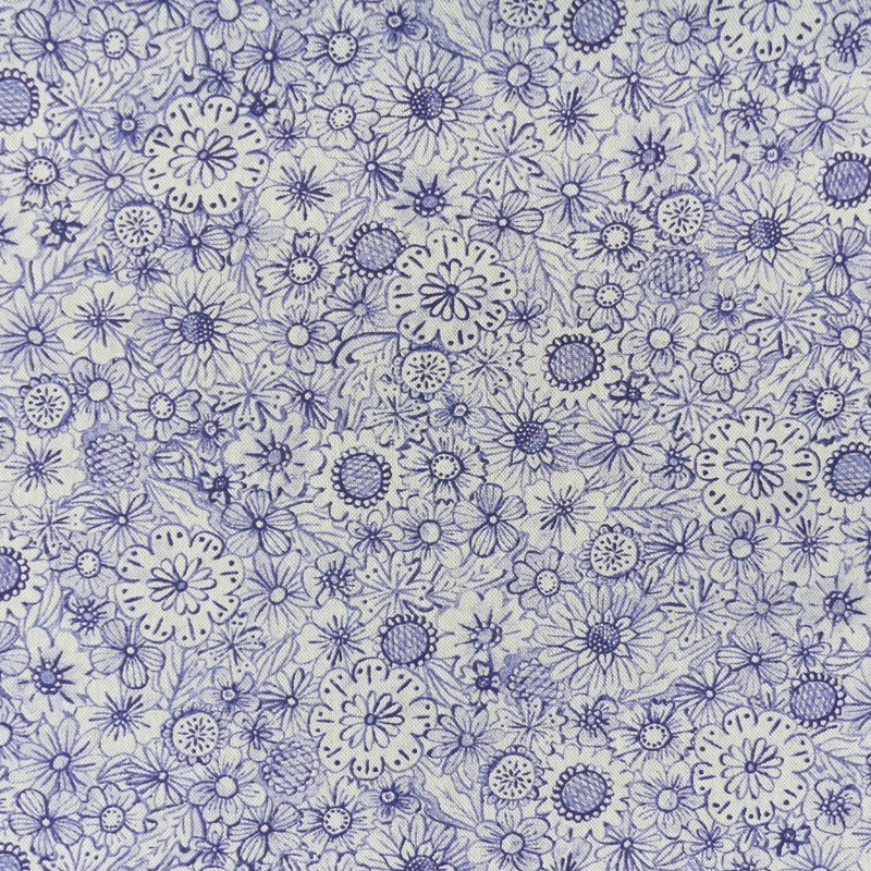 Tissu Bloom Fond Lin Fleurs 