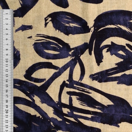 Tissu Viscose Lin Imprimé Digital Bleu