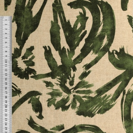 Tissu Viscose Lin Imprimé Digital Vert