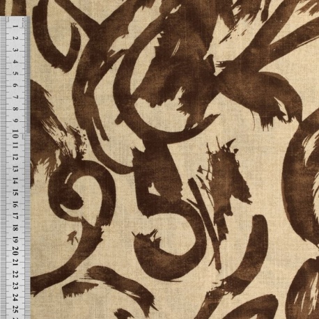 Tissu Viscose Lin Imprimé Digital Chocolat 