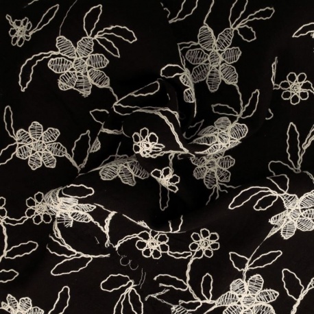 Tissu Viscose Polyamide Brodé Noir