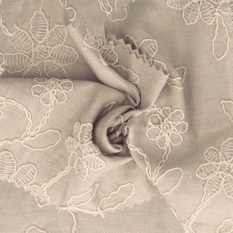 Tissu Viscose Polyamide Brodé Beige