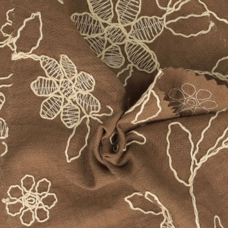 Tissu Viscose Polyamide Brodé Chocolat
