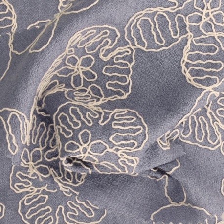 Tissu Viscose Polyamide Brodé Bleu 